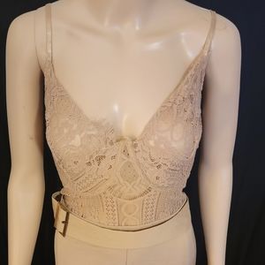 Fashion Nova Tan Belted Pant Romper